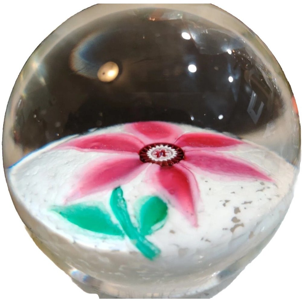 Murano Glass? LAMPWORK Poinsettia FLOWER Marshmallow White "SNOW" Paperweight - Picture 4 of 13